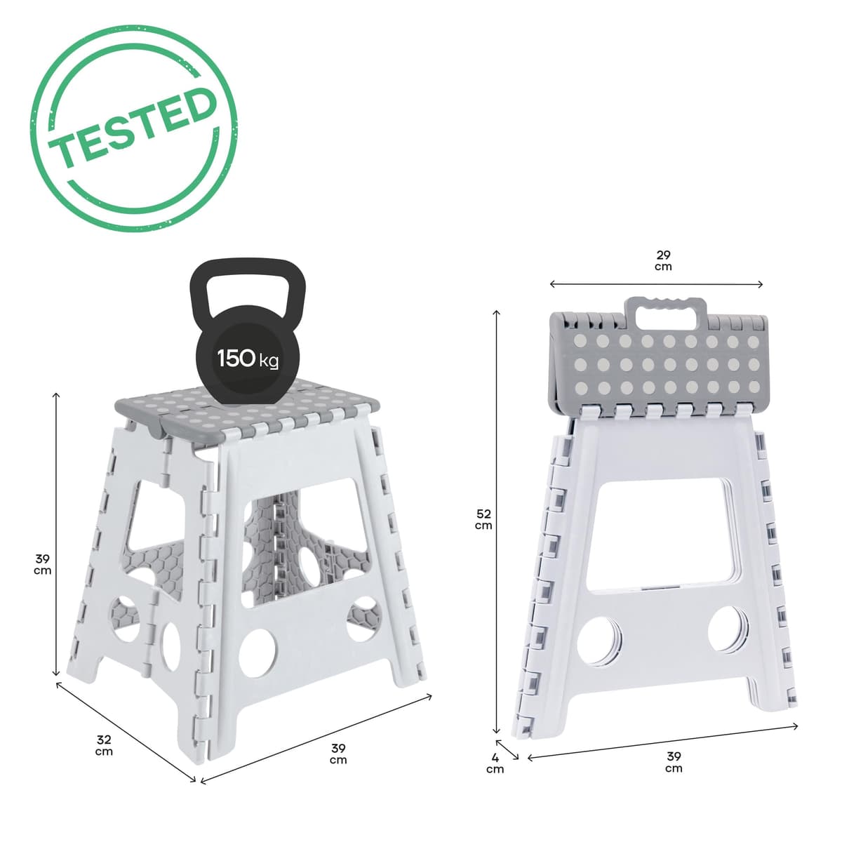 ARREGUI TB-022-G Taburete Plegable Cocina o Baño | Escalera Plegable Pequeña | Taburete Infantil | Banqueta Baño | Escalón Plegable para Adultos y Niños (hasta 150Kg) | 22 cm de Altura | Gris — view 21