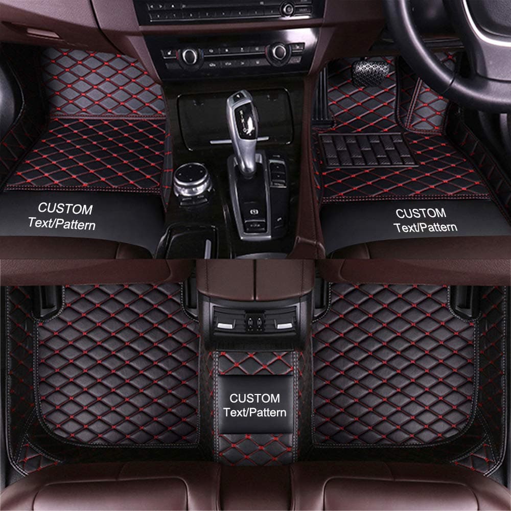 Maidao Custom Car Floor Mats for Bmw 1/2/3/4/5/6/7/8 Series X1 X2 X3 X4 X5 X6 X7 Z4 I3 I4 Z4 M3 M4 Floor Liner,PU Leather All-Weather Waterproof Right Hand Drive (Black Red