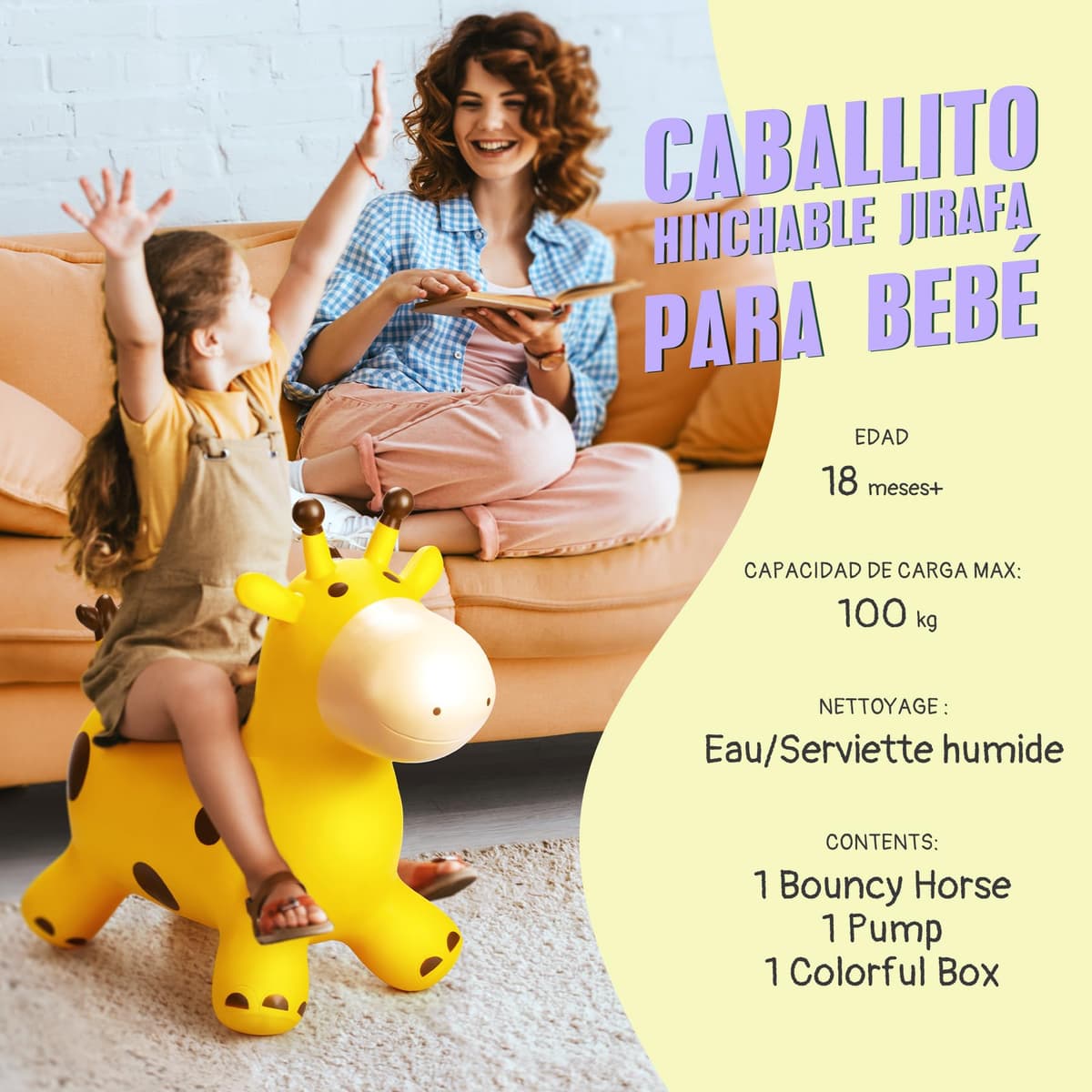 U&C Plant Animal Saltarín Caballo con Bomba Saltador niños Animal de Salto Saltar para niños de 1 a 6 años Bouncy Animal para Bebes & niño pequeño Sin BPA,Jirafa — view 5