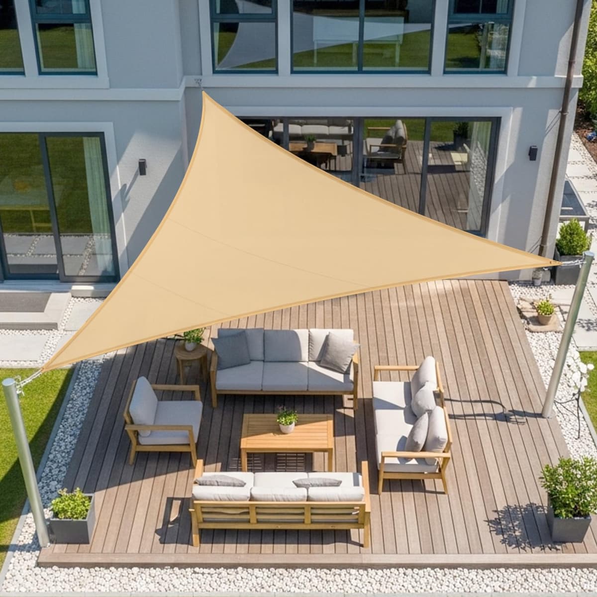 LOVE STORY Toldo Vela de Sombra Impermeable Triangular 3x3x3m Protección Rayos UV PES Toldos para Patio, Exterior Terrazas, Jardín, Balcon (Crema) — view 16
