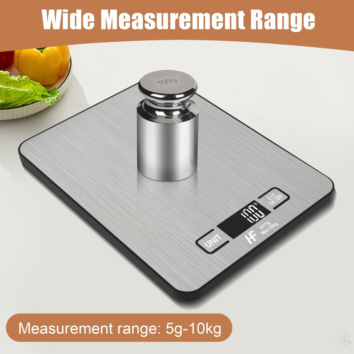 HomeFashion Large 23x17cm 10kg 1g Digital Kitchen Scales Food Scale Stainless Steel Surface With Backlit LCD Display Multifunction for Home Office Use — view 8