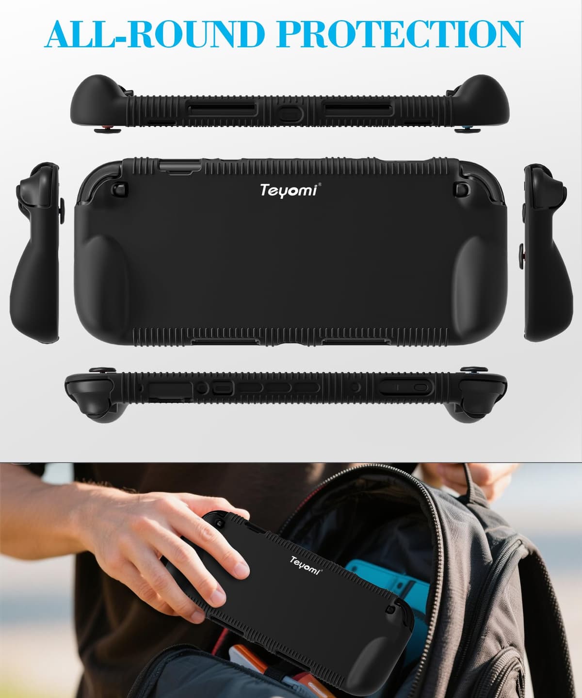 Teyomi Funda protectora de silicona compatible con Nintendo Switch 2, Carcasa para Nintendo Switch 2 con protector de pantalla de vidrio templado, Estuche con agarre ergonómico (Negro) — view 3