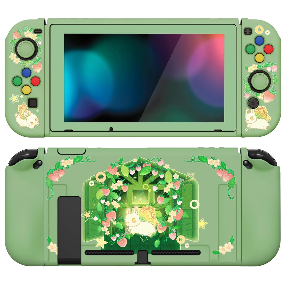 playvital ZealProtect Soft Protective Case for Nintendo Switch, Flexible Cover Protector for Switch with Screen Protector & Thumb Grip Caps & ABXY Direction Button Caps - Cherry Bunny & Cherry Bear — view 15