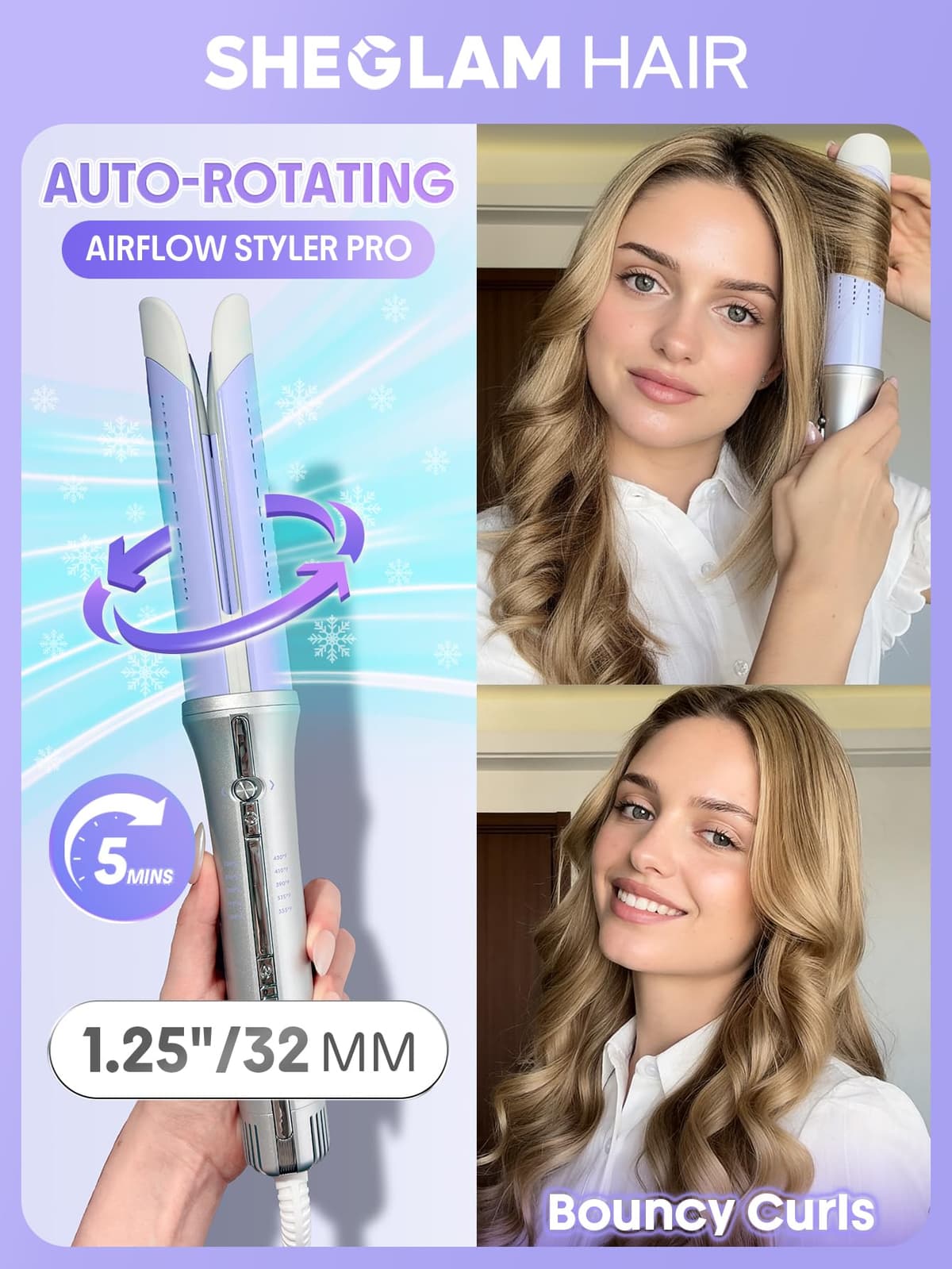 SHEGLAM 32mm Rizador Automático One Touch con Aire Frío – Rizos de Larga Duración para Estilos Bounce u Ondulados, Bajo Riesgo de Quemaduras, Calentamiento Rápido para Cabello de Medio a Largo (32mm) — view 2