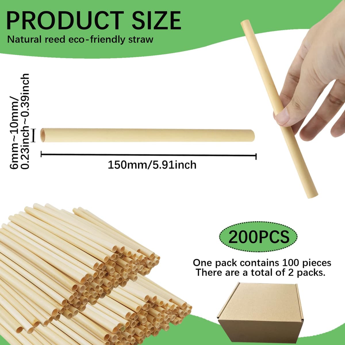 Mason Beehive Tubes, 200PCS Reed Pollination Bee Nesting Tubes, Bee House Tubes Refill,0.6-1cm Honeycomb Reed Tube, for Garden Honeybee Habitat Protection - Natural Reed Straws — view 2