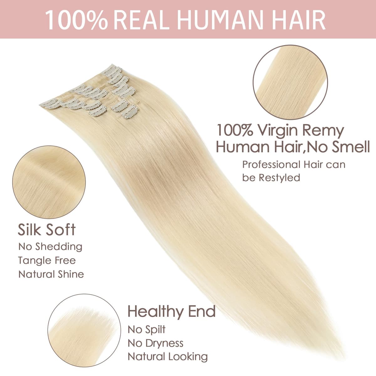 Silk-co 10inch Hair Extensions Clip in Hair Extension Human Hair #04 Medium Brown -Basic Thickness-Thin Weft- 8 Pieces Real Remy Straight Hair Extensions[50g] — view 100