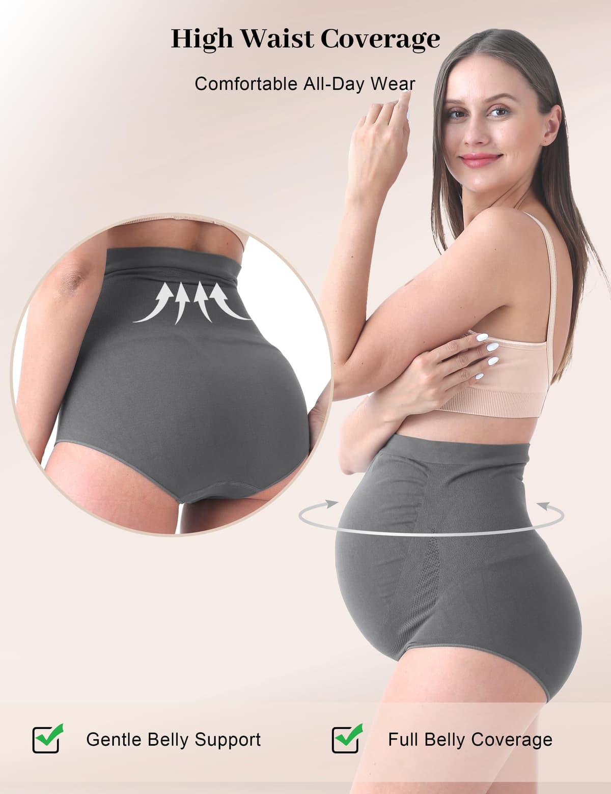 SUNNYBUY Women's Maternity High Waist Underwear Pregnancy Seamless Soft Hipster Panties Over Bump — view 5