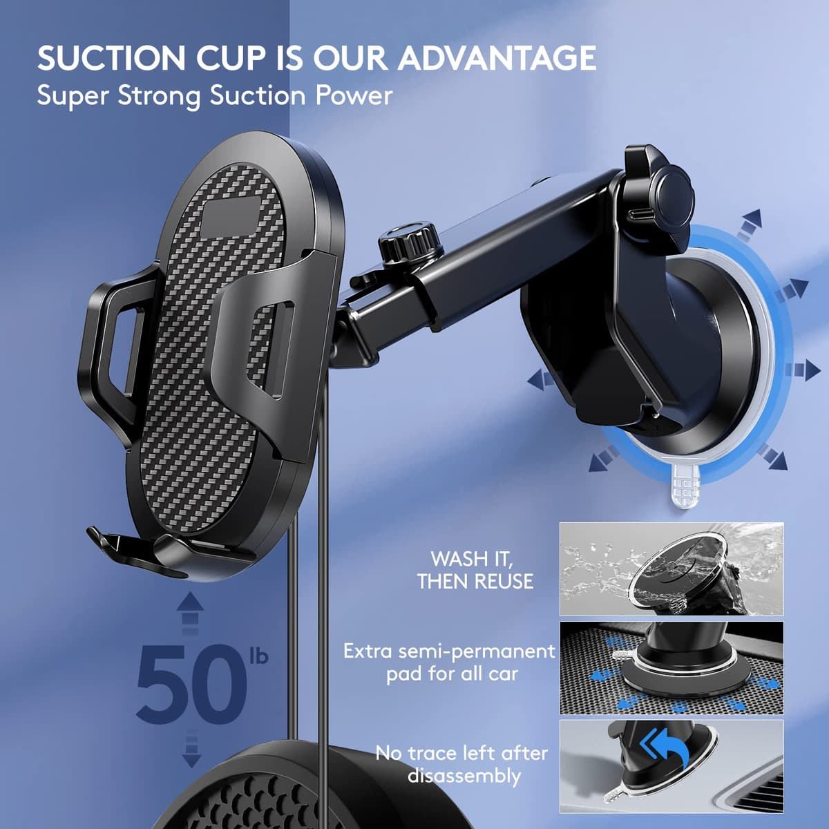 ANCOOLE Car Phone Holder [Strong Suction Cup] Long Arm for Car Windshield Dashboard, Compatible with iPhone 17/16/15/14/13, Samsung Galaxy S25 24 and More — view 2