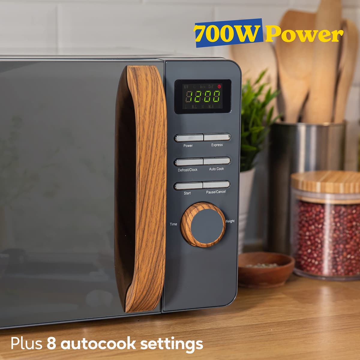 Russell Hobbs RHMD714G 17 L 700 W Scandi Grey Digital Microwave with 5 Power Levels, Wood Effect Handle & Dials, Clock & Timer, Automatic Defrost, Easy Clean, 8 Auto Cook Menus — view 5