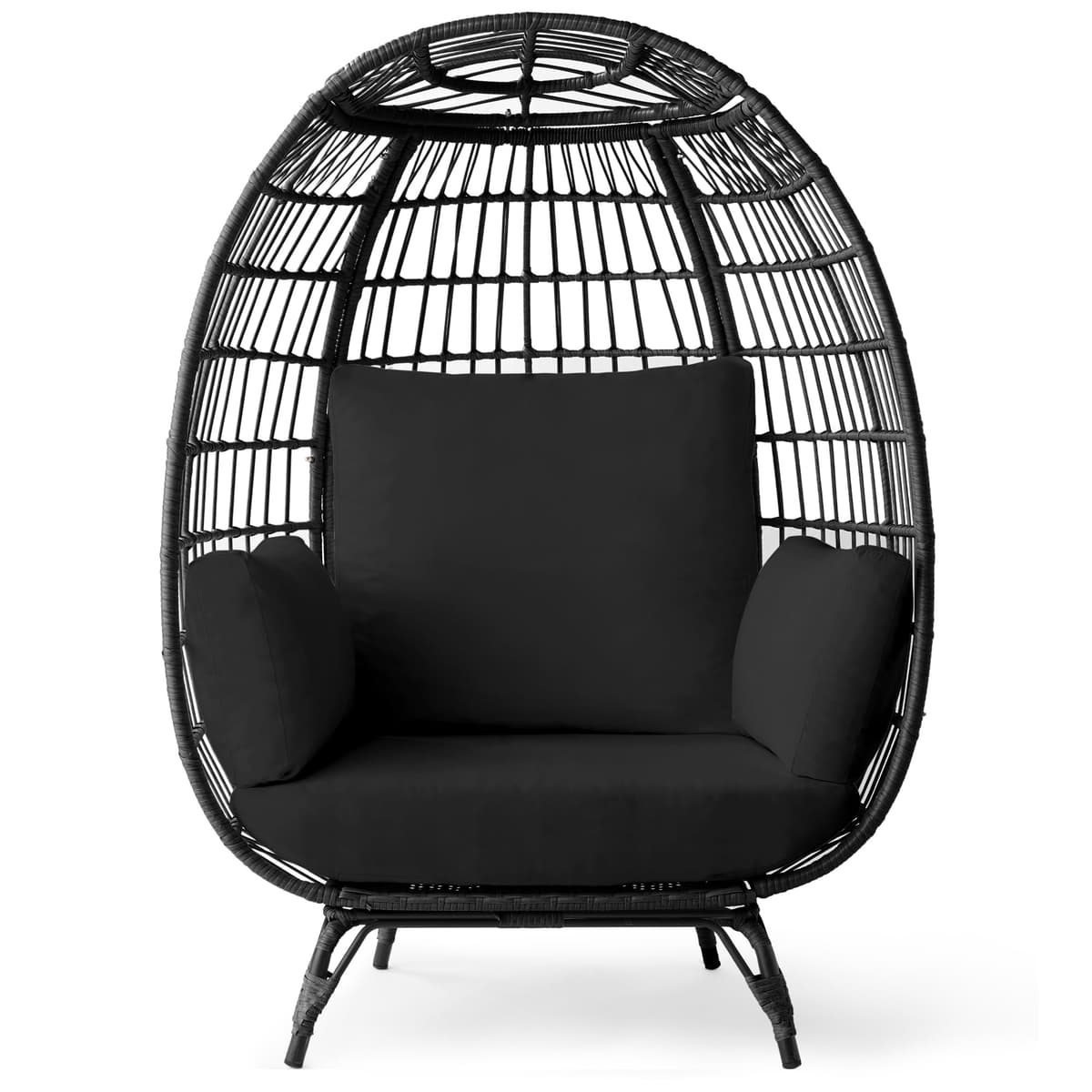 Best Choice Products Wicker Egg Chair, Oversized Indoor Outdoor Lounger for Patio, Backyard, Living Room w/ 4 Cushions, Steel Frame, 440lb Capacity - Ivory — view 8