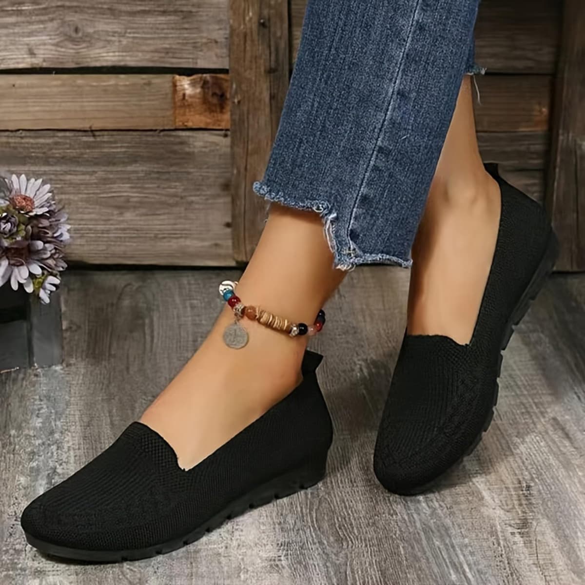 Women's Orthopedic Loafers Slip On Walking Shoes - Breathable Knit Mesh & Non-Slip Soft Sole, Lightweight Arch Support Comfort Flats for Work Travel — view 3