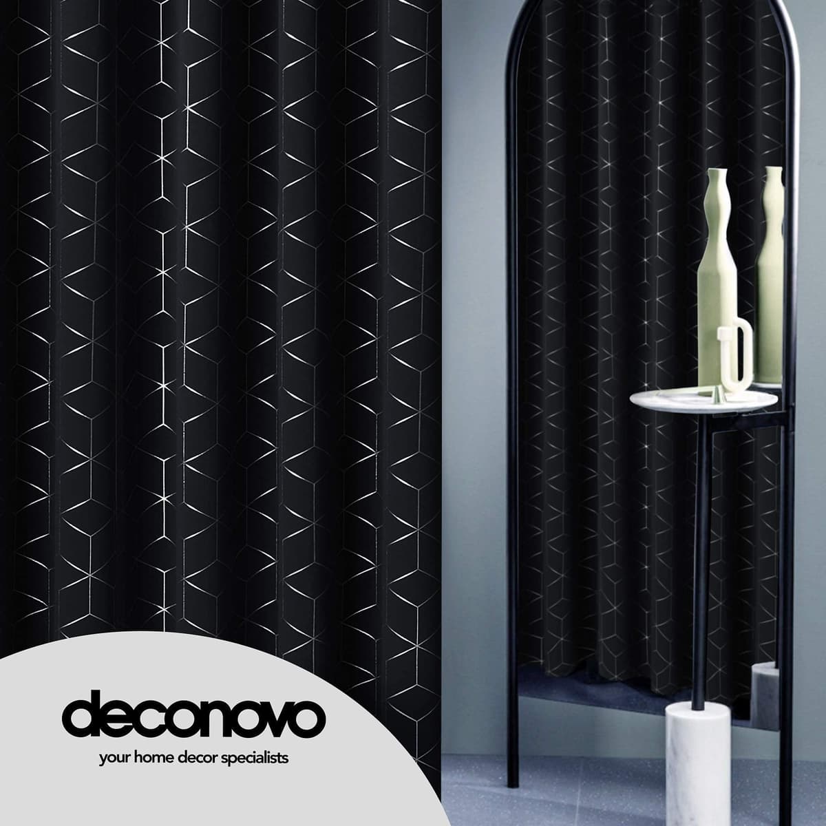 Deconovo Eyelet Blackout Curtains 72 Inch Drop, Diamond Foil Printed Thermal Insulated Curtains for Living Room Boys Bedroom, 46 x 72 Inch(Width x Length), Black, One Pair — view 2