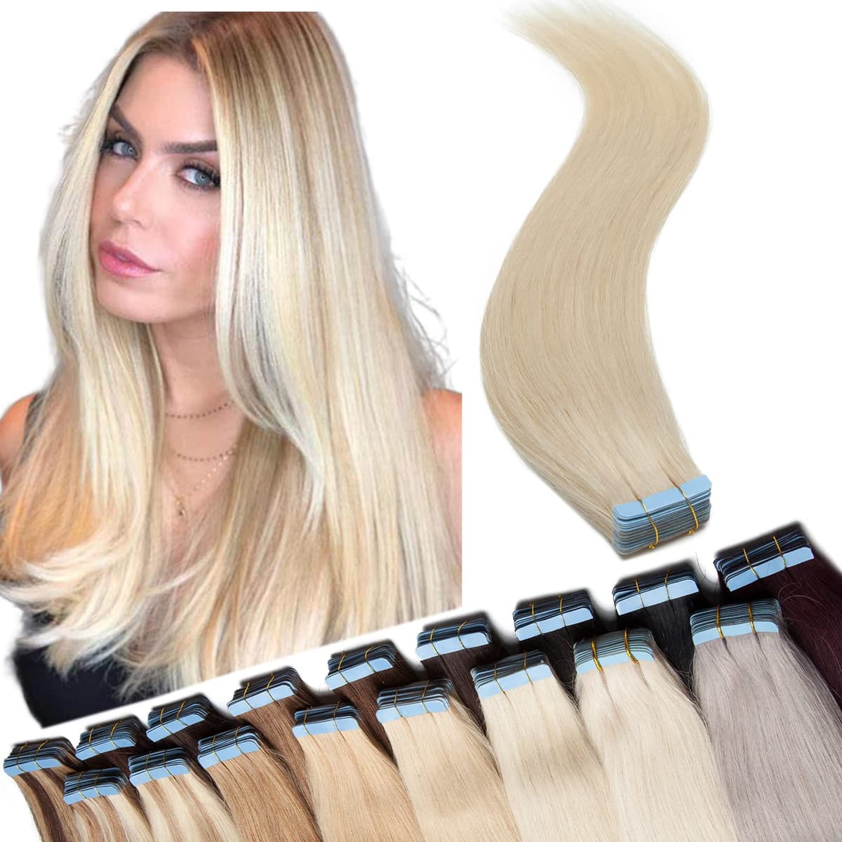 12"(30cm) SEGO 10PCS Extensiones Adhesivas Naturales Pelo Humano sin Clip [#4/27 Castaño Chocolate/Rubio Oscuro] Cabello 100% Remy Liso Balayage Tape in Human Hair (20g) — view 37