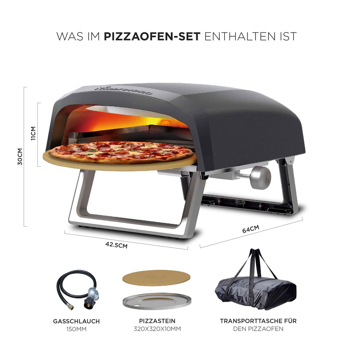MasterPRO Napoli - Horno de pizza portátil a gas, cocción rápida y uniforme, potencia de hasta 500 °C, pizzas listas en 60 segundos, bolsa de transporte y bandeja de piedra incluida — view 2