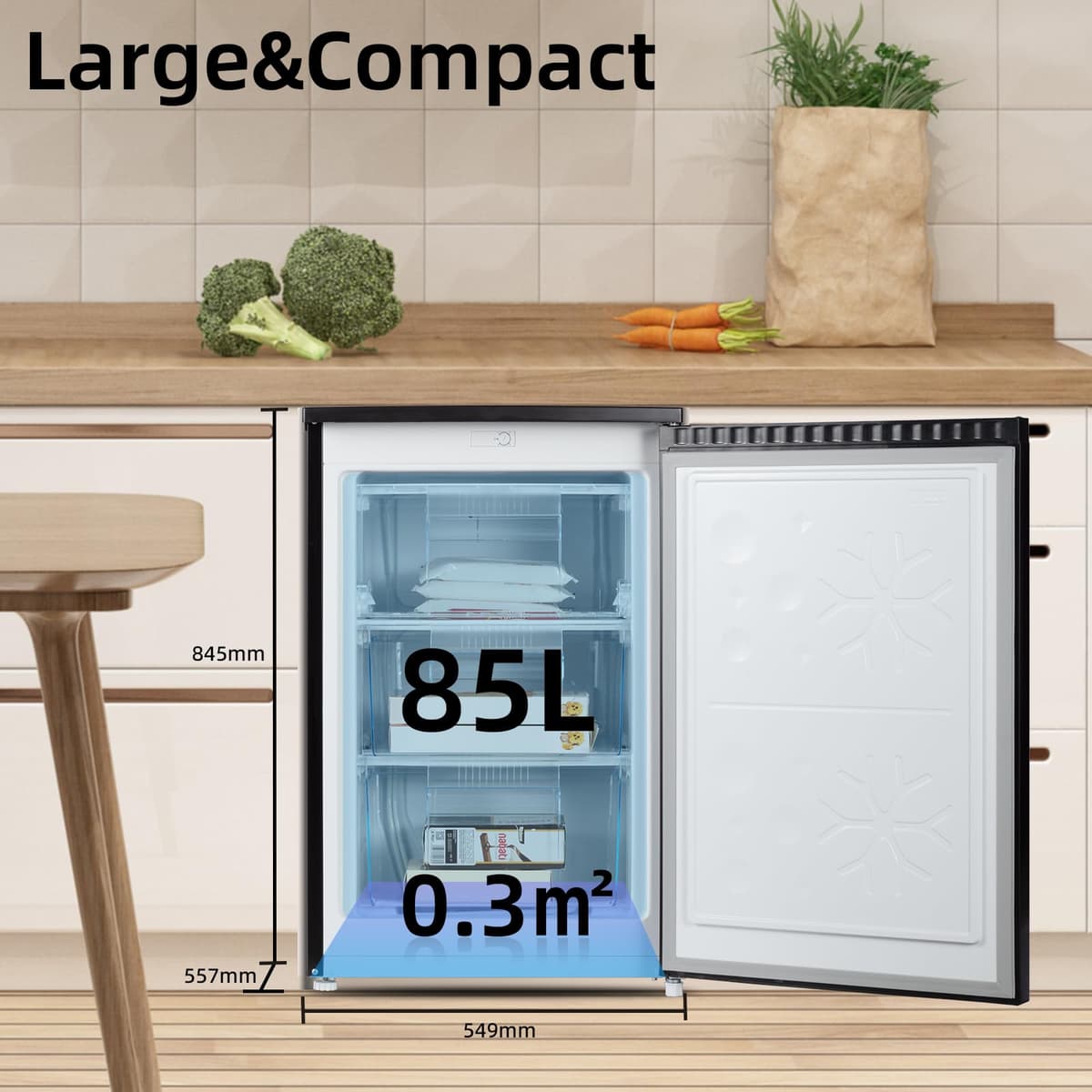 CHiQ CSD90D4DU Upright Freezer 90L, Singe Door mini, Reversible Door, Undercounter, Adjustable thermostat, Basement/Home/Student Dorm/Apartment/Office, Black — view 2
