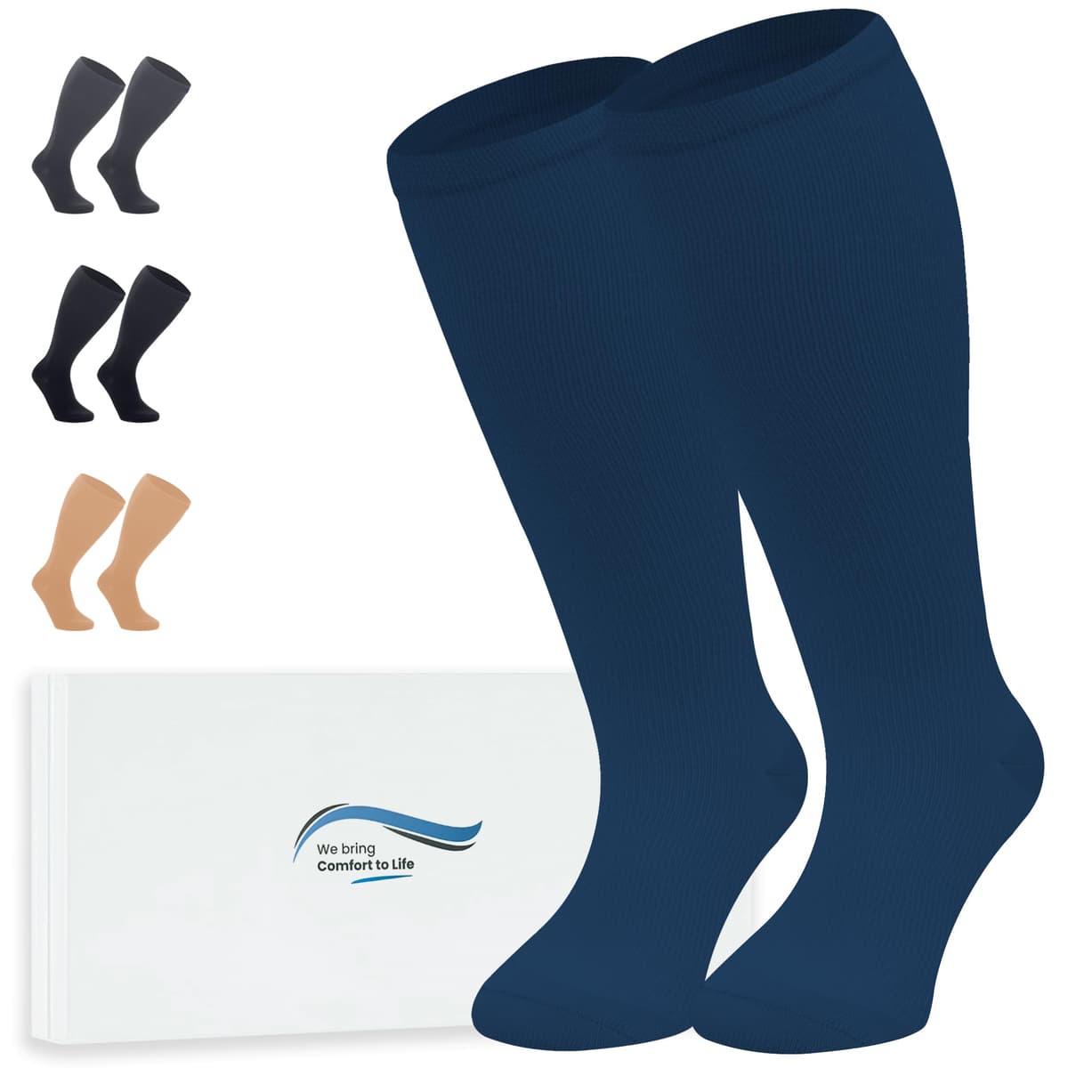 360 Relief Medias de Compresión Mujer y Hombre - 1 Par Calcetines de Compresión para Deportes, Correr, Volar, Viaje, Trabajo, Footing - S/M Beis con Bolsa de Malla — view 81