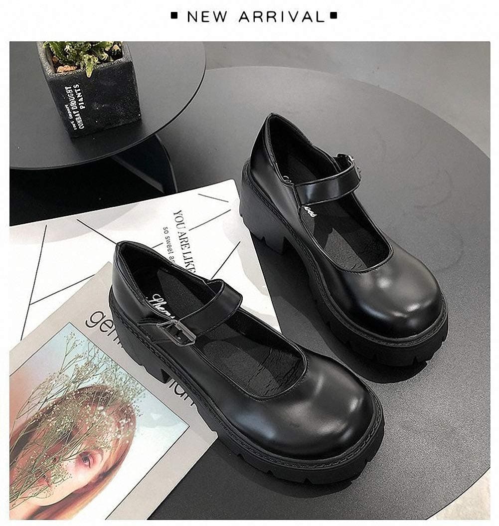 Womens Platform Mary Janes Shoes Sweet Toe Ankle Lolita Gothic Pumps Chunky Patent Leather — view 5
