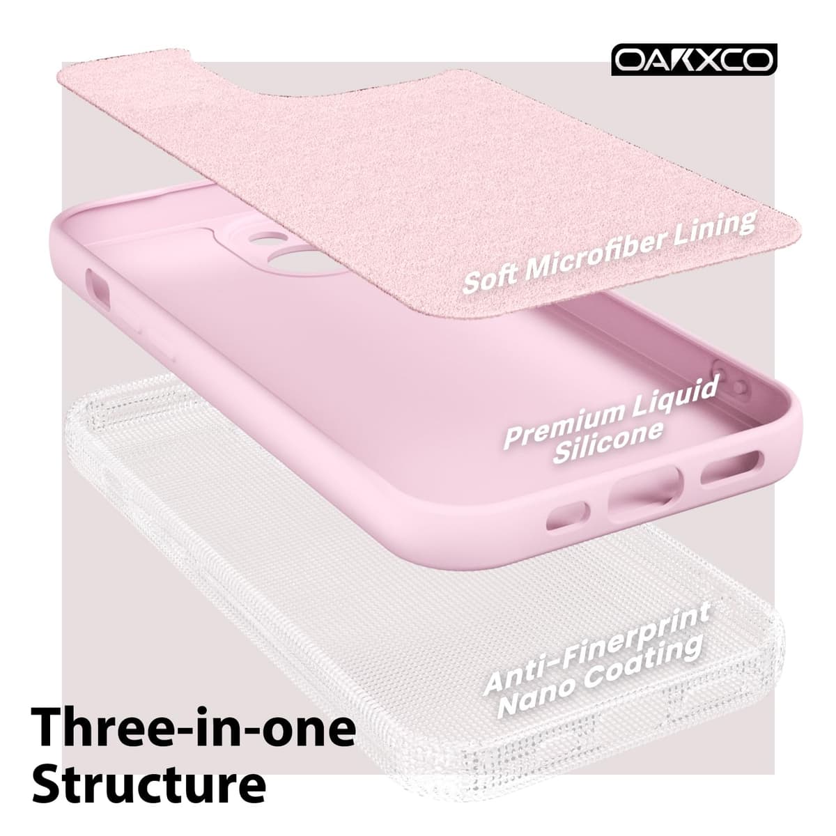 oakxco for iPhone 17 Pro Max Phone Case Liquid Silicone, Cute Thin Slim Grip Soft Rubber Gel for Women Men, Smooth Matte TPU Plain Solid Color Girly Simple Case with Camera Cover, Light Pink — view 1475