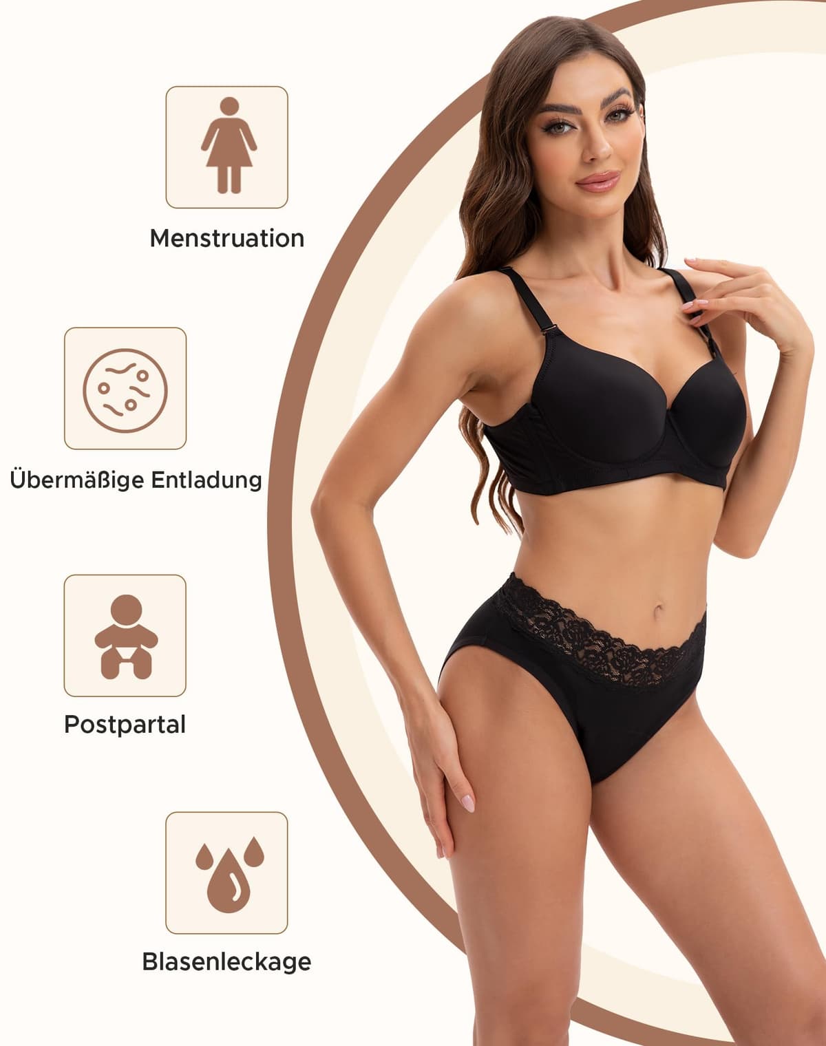 INNERSY Bragas Menstruales Algodon con Encaje Braga Menstrual Mujer Flujo Ligero/Medio Lavables Pack de 3 — view 2