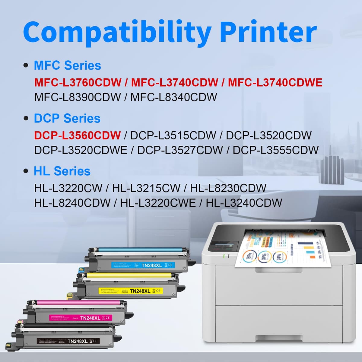 myCartridge TN248XL TN248 Toner TN-248CMYK TN-248VAL Compatible para Brother MFC-L3760CDW Toner para DCP-L3560CDW HL-L3240CDW HL-L3220CW para Brother TN248VAL TN248XL TN-248 4-Pack — view 2