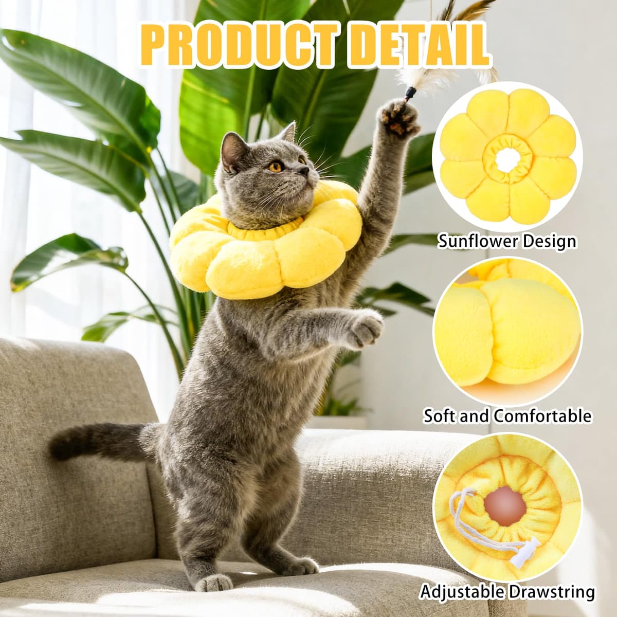QKURT Collar de Recuperación para Gato, Collar Ajustable para Gatos Después de La Cirugía, Evitar Picaduras de y Arañazos Lesiones y Lamido, Forma de Flor — view 4
