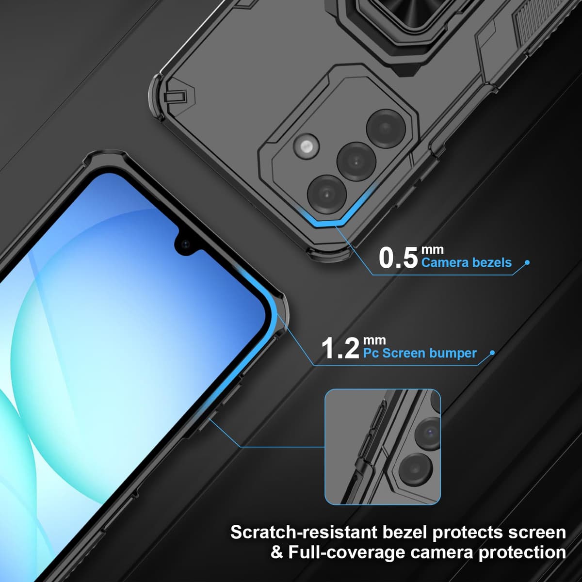 Funda para CMF Phone 2 Pro, Carcasa Antigolpes con Soporte anular metálico, Case Protectora de Grado Militar, Negro — view 652