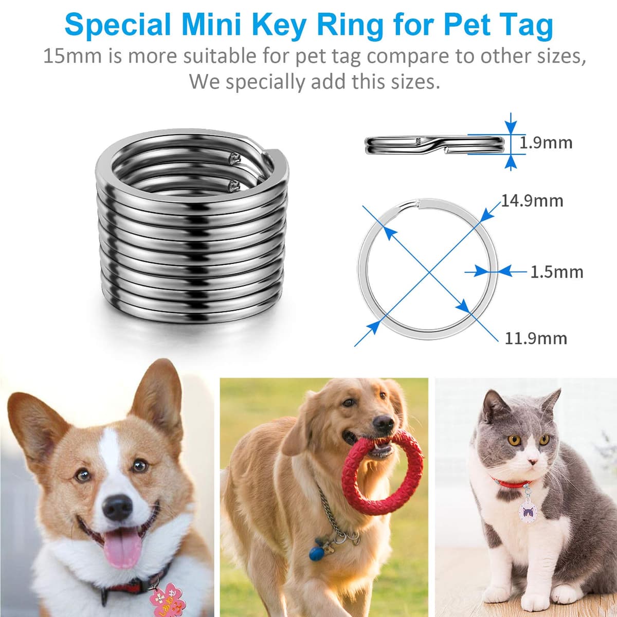 YHYZ Key Rings Assortment, Split Key Ring Loops in 5 Sizes (1/2 inch, 3/4 inch, 1 inch, 1.18 inch, Large 1.37 inch) for Key Chain Dog Pet Collar Tag DIY Craft Car Key — view 6