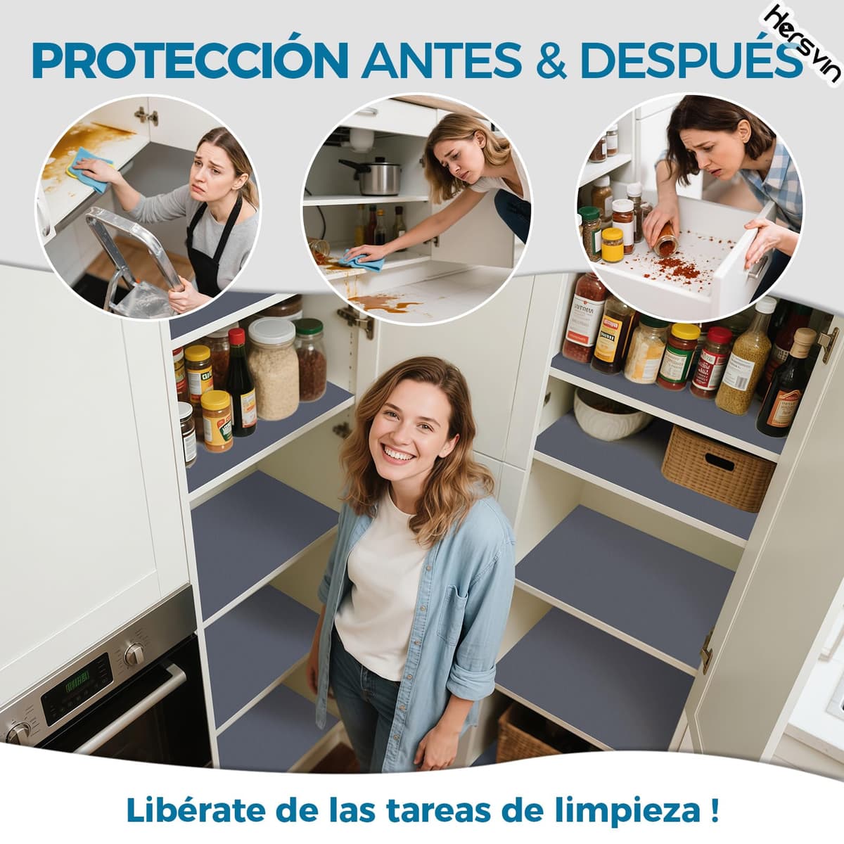 Hersvin 45cmx500cm Plastico Protector para Cocina Cajones, Alfombras Non Adhesivo para Nevera Mueble Fregadero Estante Organizador Cubiertos EVA Cubre Encimera(Gris Oscuro/Punto) — view 3