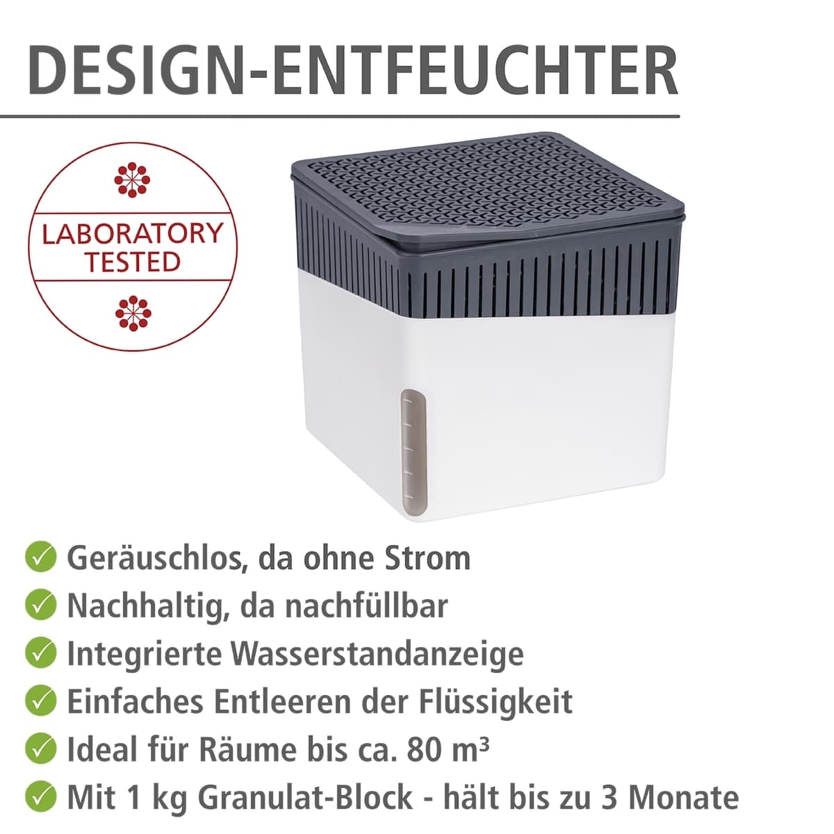 WENKO Deshumidificador Mod Cube, 1000 g, para habitaciones de hasta 80 m³, previene moho y malos olores, sin electricidad, silencioso, recargable, blanco — view 2