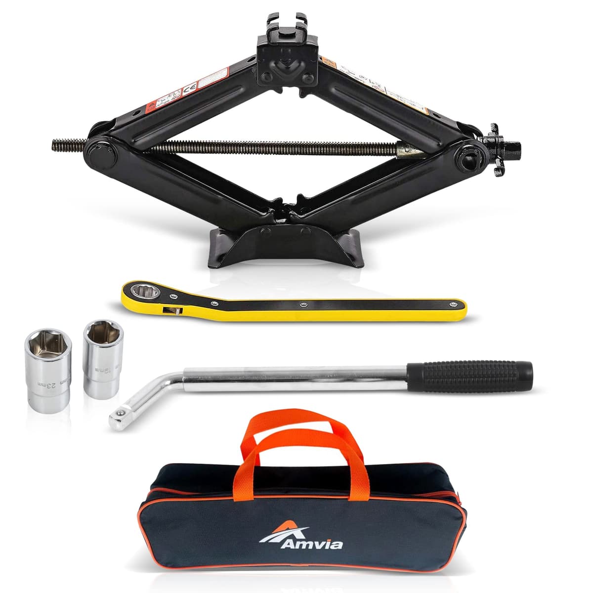 Car Jack Kit | Scissor Jack for Car 3 Ton (6,600 lbs) - Tire Jack Tool Kit | Portable, Ideal for SUV and Auto - Universal Emergency Kit with Lug Wrench | Heavy Duty Material