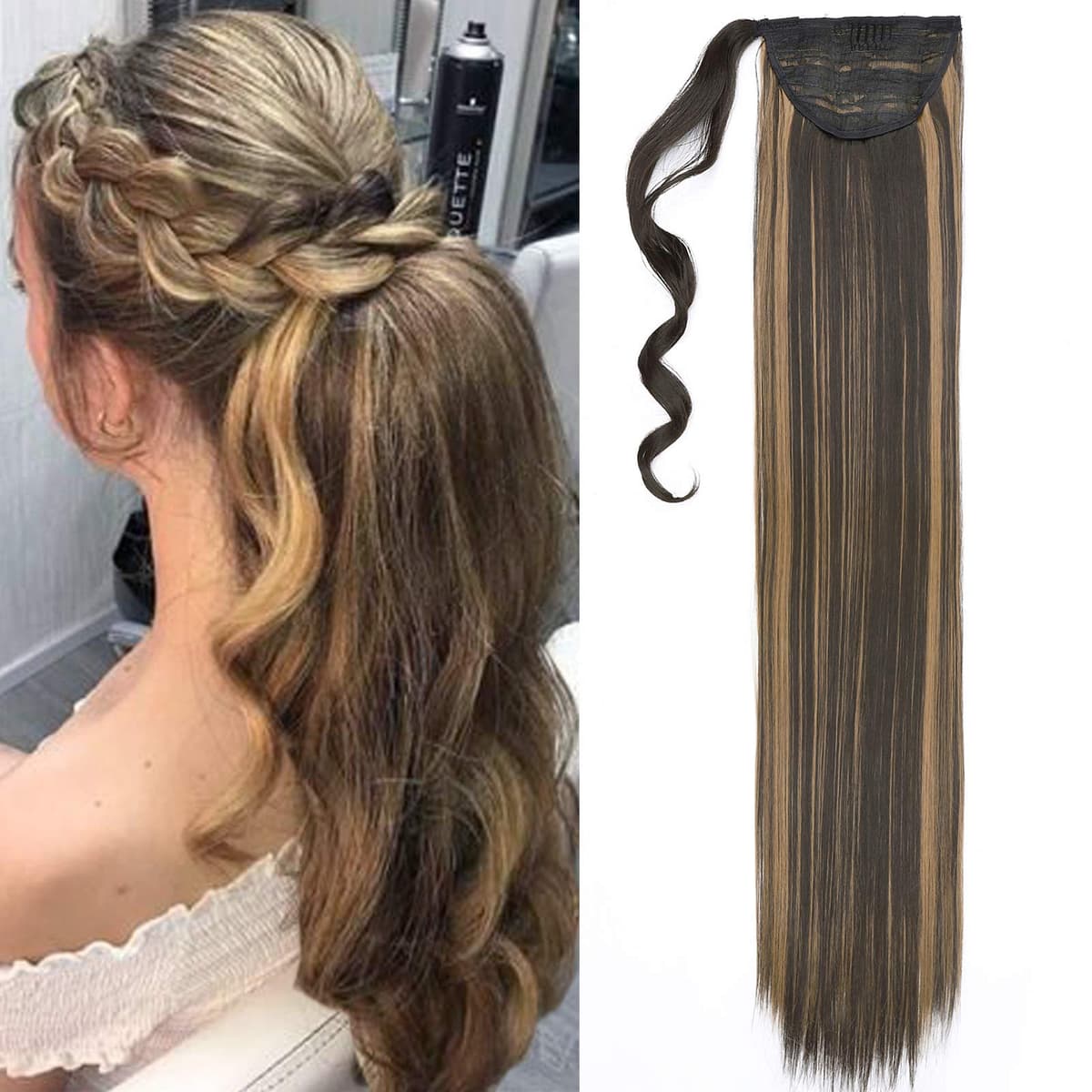 17"(43cm) SEGO Ponytail Long Synthetic Hair Looks Natural [Red Brown/Orange] Clip in Hair Extensions Curly Tail Ponytail Extension (90g) — view 22