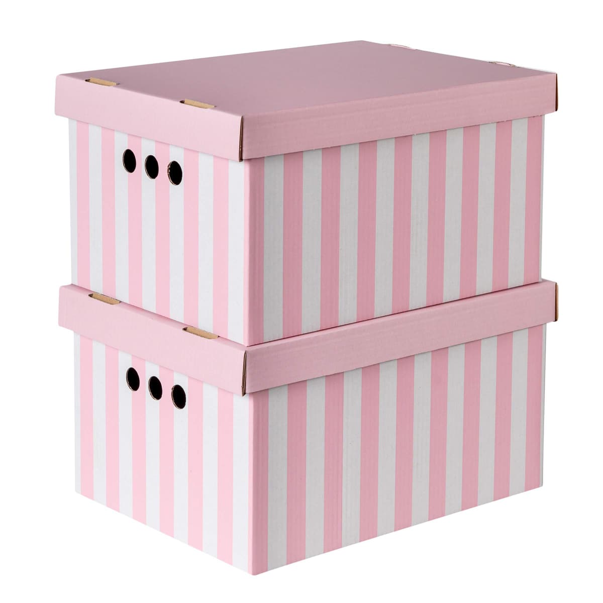 Cardboard Storage Boxes with Lid, Decorative Wardrobe, Closet, Home & Office Organiser with Handle, Flat-Packed, Stackable File Box, Gift for Adults & Kids, Set of 2, Large - Pink Stripes — view 2