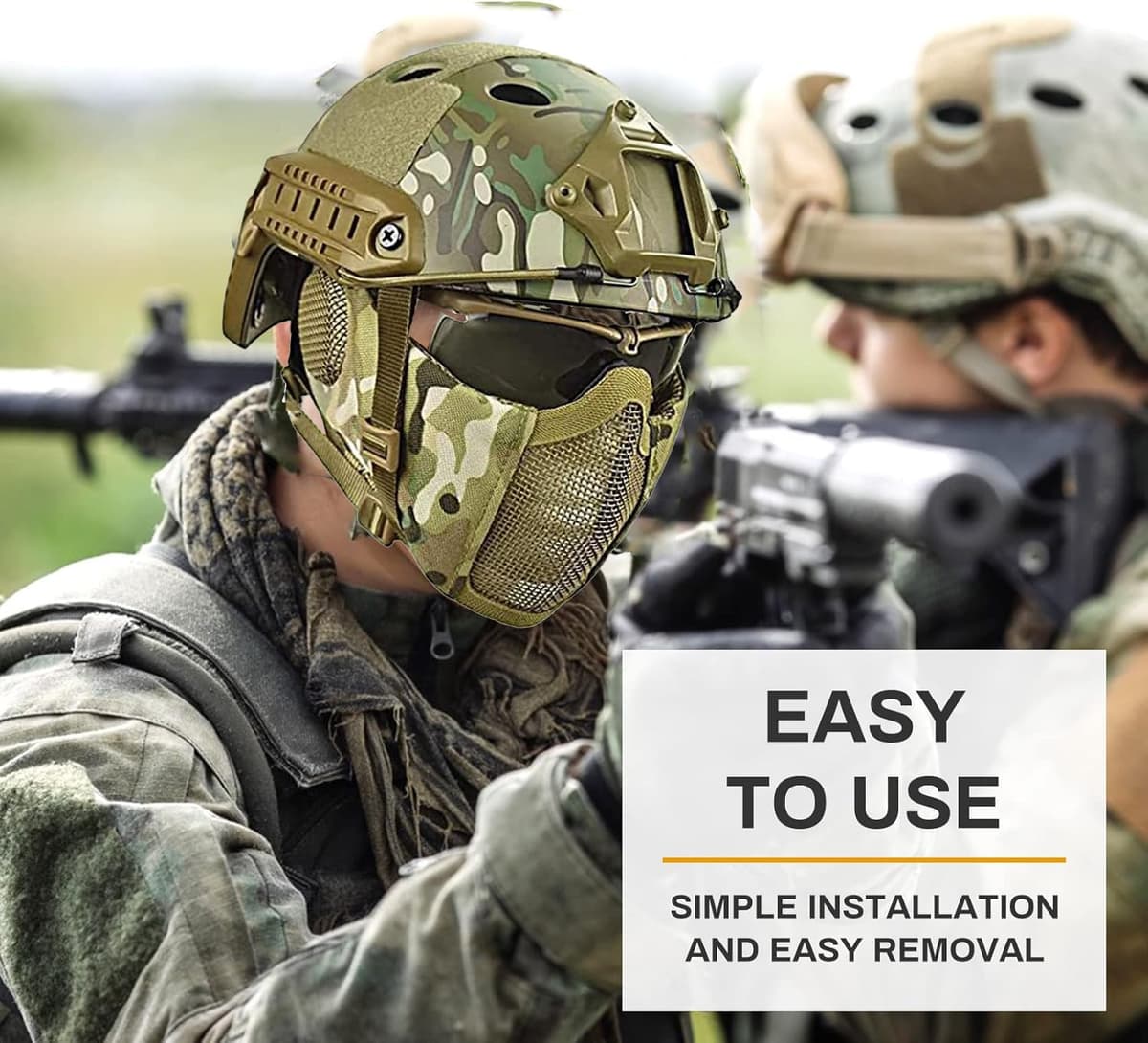 Casco Táctico Fast MH Combinado, con Protección Auditiva Plegable, Máscara de Malla de Media Cara y Gafas para el Juego de Juego Airsoft Paintball CS — view 4