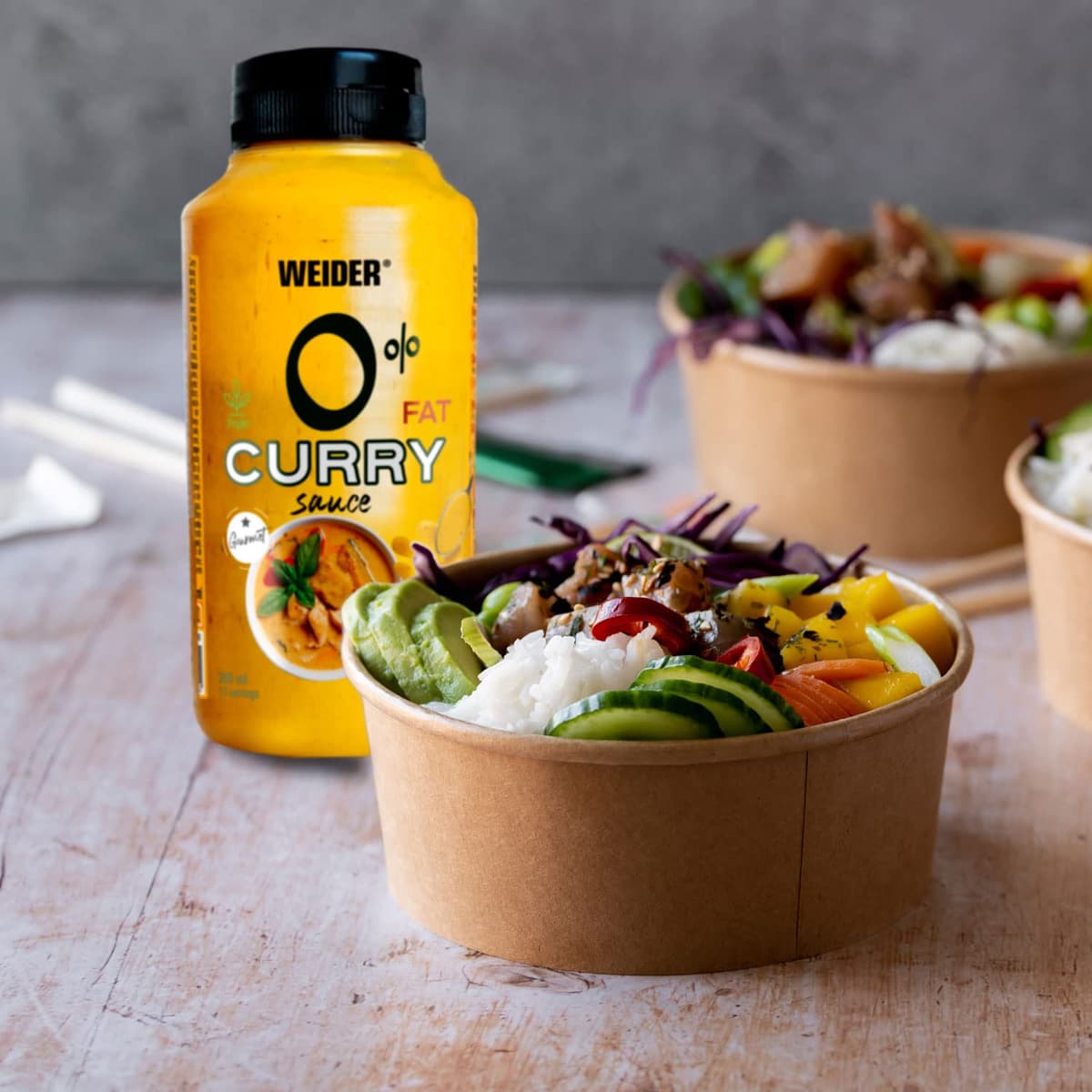 Weider Gourmet 0% Fat Curry Sauce (265 ml). Salsa Curry 0% Grasas, 0% Azúcar. Bajo en Calorias. Nueva Receta Mejorada. Ideal para dar sabor a tus platos. — view 4
