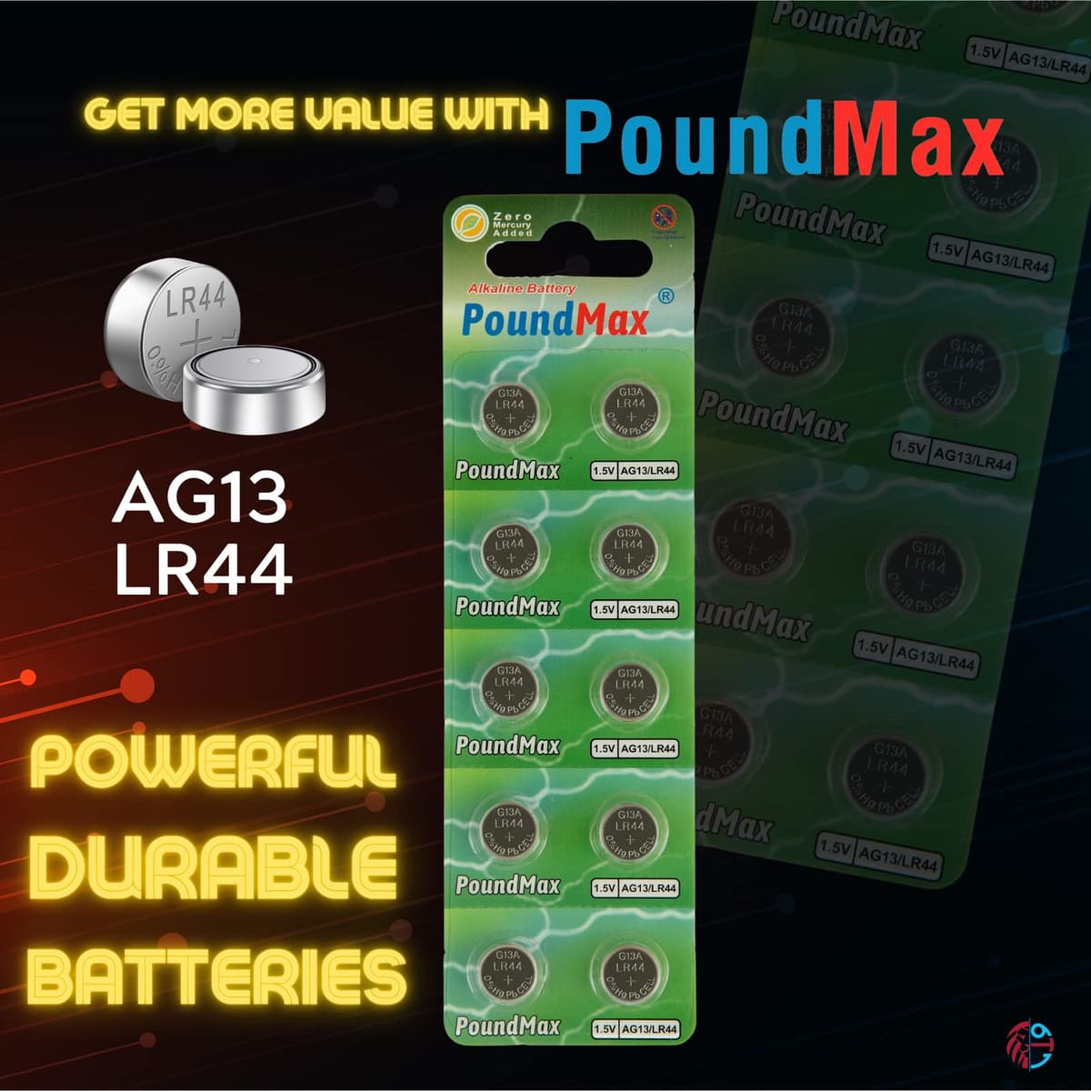 10 x AG13 LR44 1.5 V Alkaline Button Cell Battery by PoundMax — view 3