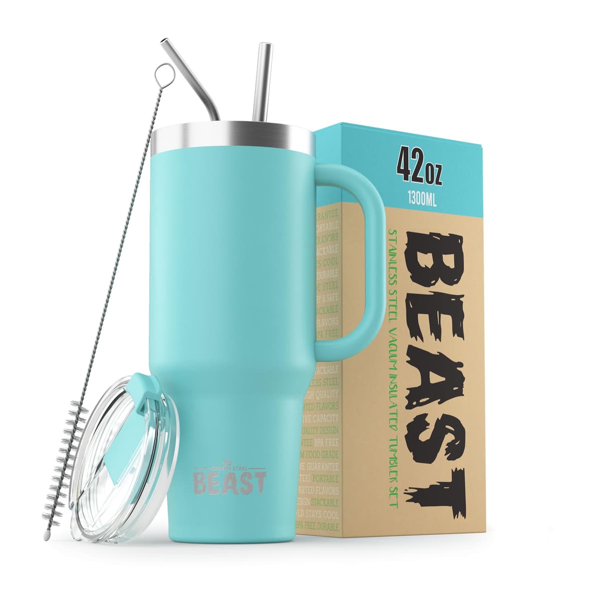 Greens Steel Beast Tumbler – 550 ml (20 oz), Coral | Vaso de acero inoxidable reutilizable con aislamiento al vacío | con 2 pajitas y cepillo de limpieza | Termo de viaje de doble pared — view 10