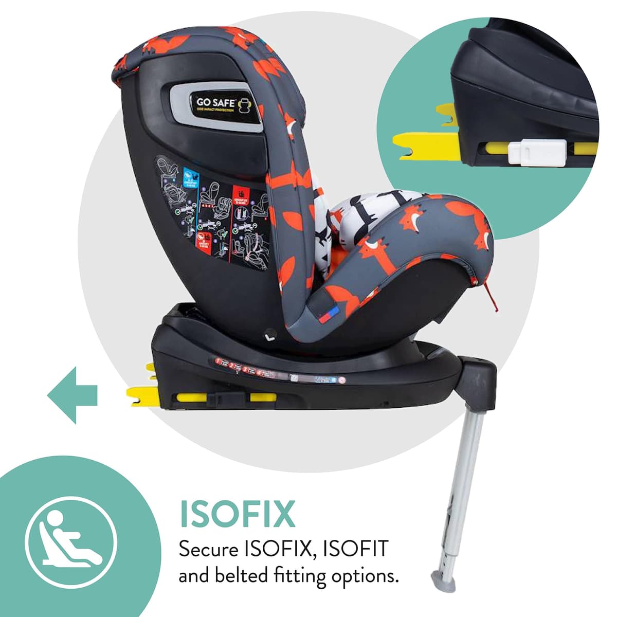 Cosatto All in All Rotate 360° Swivel Spin Car Seat - Group 0+123, 0-36 kg, 0-12years, ISOFIX, ERF, Anti-Escape (Charcoal Mister Fox) — view 3