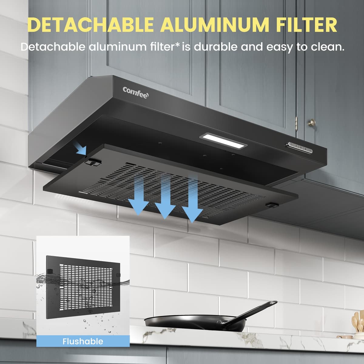 COMFEE' 60 cm Visor Cooker Hood LED Extractor Hood Under Cabinet Hood Wall Mounted Extractor Fan 600 mm Top Vented Range Hood - Black KWH-SLIF17B-60 — view 4
