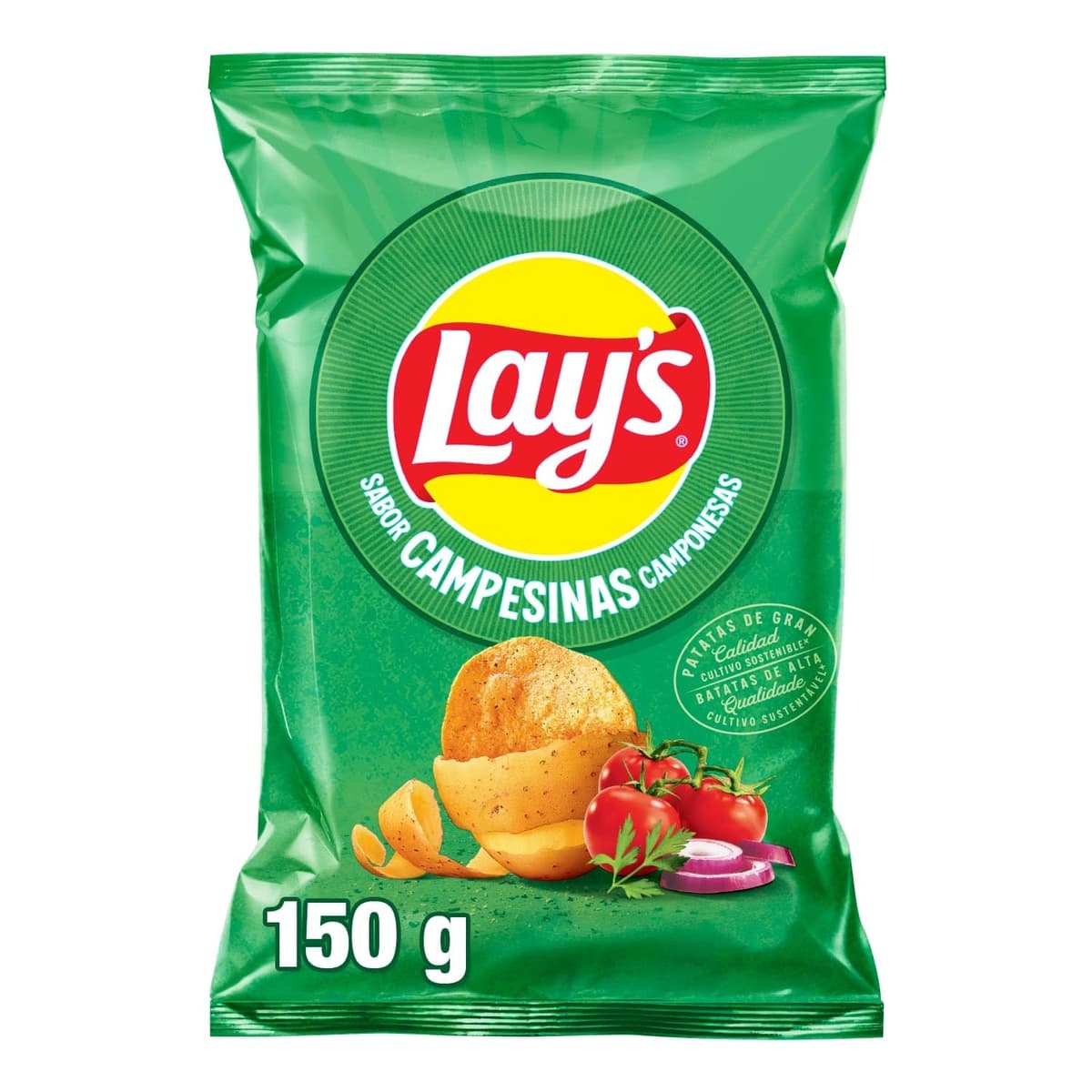 Lay's Campesinas, Patatas Fritas de cultivos sostenibles con sabores vegetales, Producto de Aperitivo, bolsa individual, 150g