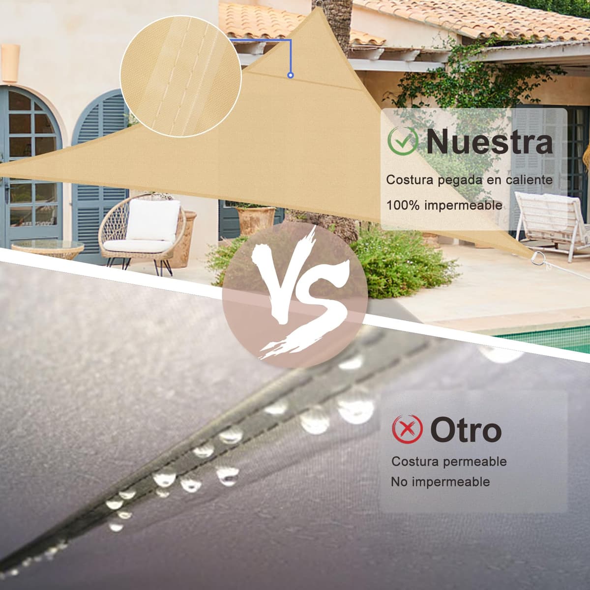 SUNNY GUARD Toldo Vela de Sombra Impermeable 3x3x3m Triangular a Prueba de Viento protección UV para Patio,Jardín, Exteriores, Terraza, Color Arena — view 4