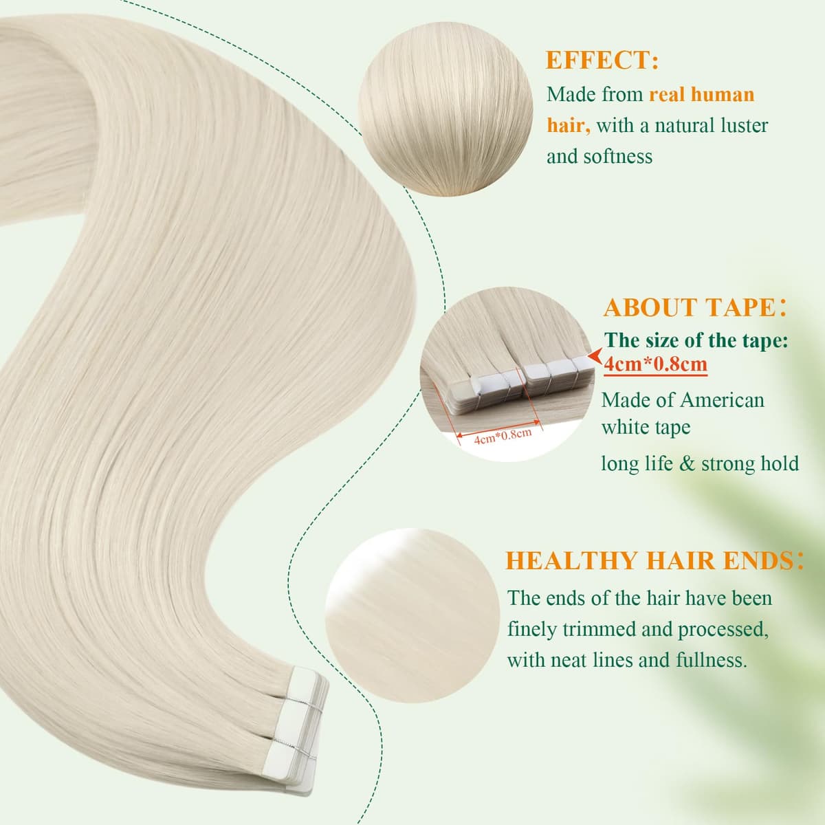 Easyouth Blonde Tape in Hair Extensions Human Hair Seamless Human Hair Tape ins Extensions White Blonde Tapes in Human Hair Extension with Natural Look 18Inch 20Pcs 40g — view 4
