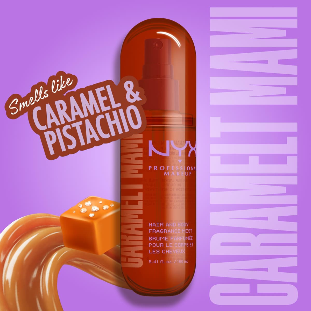NYX Body Mist, Caramelt Mami Hair & Body Fragrance Spray, Sweet Vanilla & Whipped Cream Scent, Long-Lasting Gourmand Perfume Mist, Vegan & Cruelty-Free — view 2