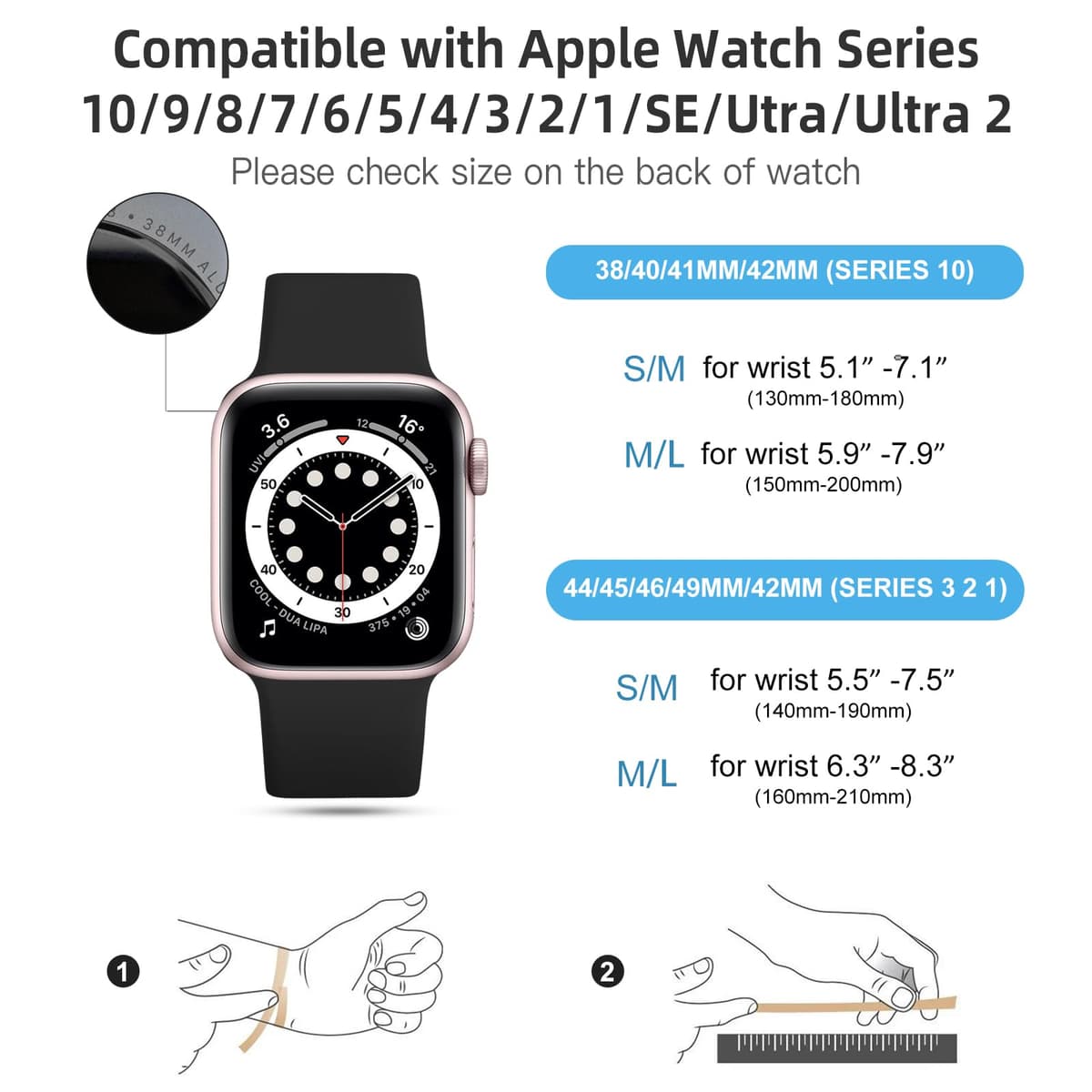 CeMiKa Compatible with Apple Watch Strap 41mm 40mm 38mm 42mm, Silicone Sport Band Replacement Straps Compatible with Apple Watch Series 11 10 9 8 7 6 5 4 3 2 1 SE SE3/iwatch Strap, Black — view 5
