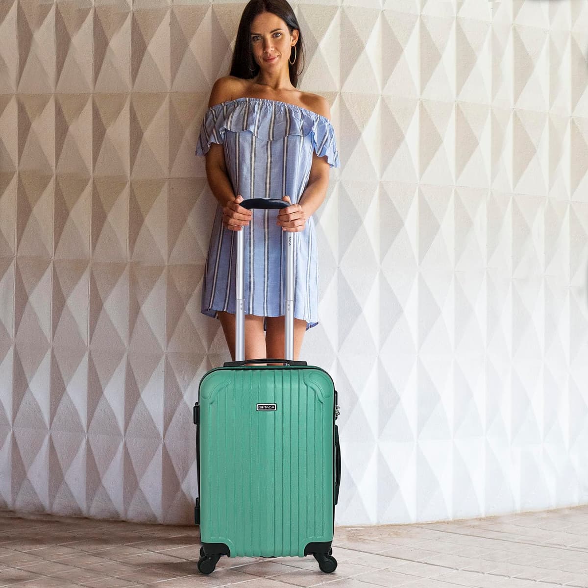 ITACA - Maleta de Cabina 55x40x20 - Maletas De Viaje Cabina Rígidas Trolley con 4 Ruedas Dobles para Avion Ligera Equipaje De Mano Candado de Combinación. Compatible Ryanair, Verde Menta — view 2