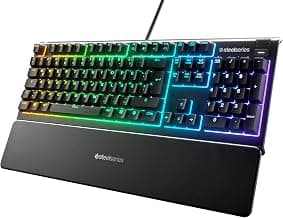 SteelSeries Apex 3 - Gaming Keyboard - Silent Gaming Keyboard - 10-Zone RGB Illumination - IP32 Water & Dust Resistant - Premium Magnetic Wrist Rest - English QWERTY Layout , Black