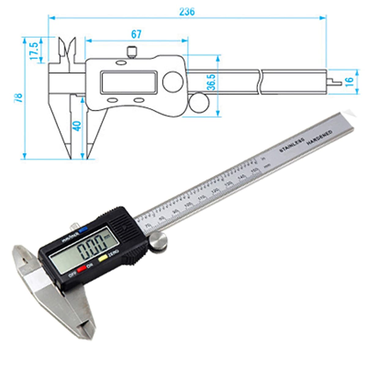 Digital Vernier Calipers 150mm Stainless Steel, Electronic Measuring Caliper with LCD Screen, mm/Inch/Fraction, Inside Outside Depth Step Measurements, Splash Resistant with Case — view 2