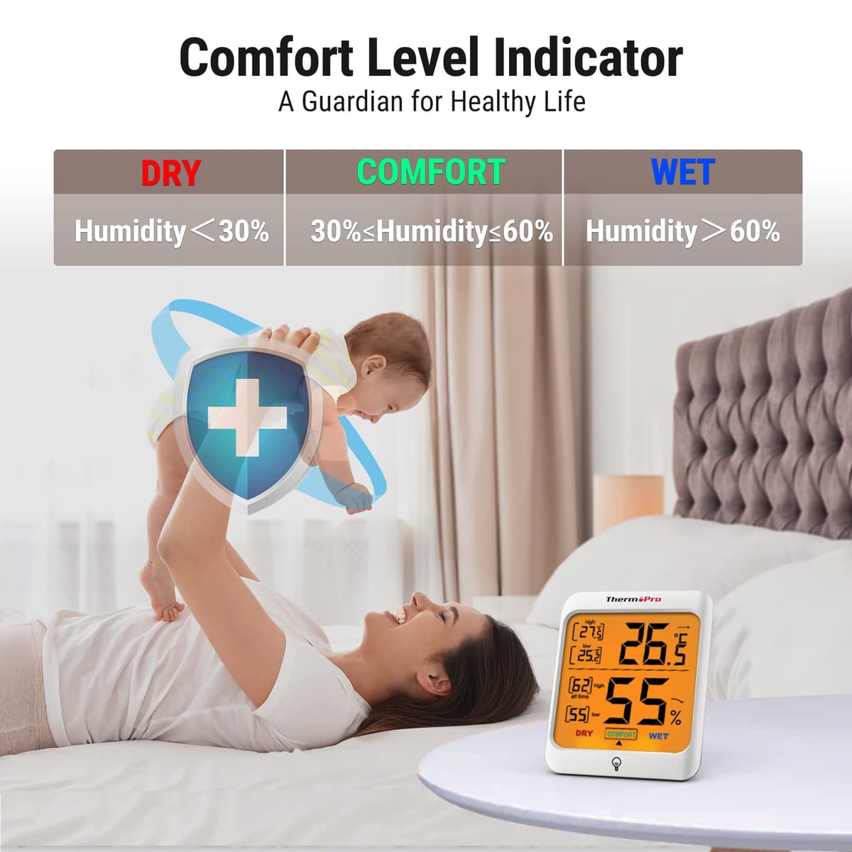 ThermoPro TP53 Termómetro Higrómetro Digital Medidor de Humedad y Temperatura de Interior Termohigrómetro Profesional para Habitación Ambiente con Retroiluminación Táctil — view 3