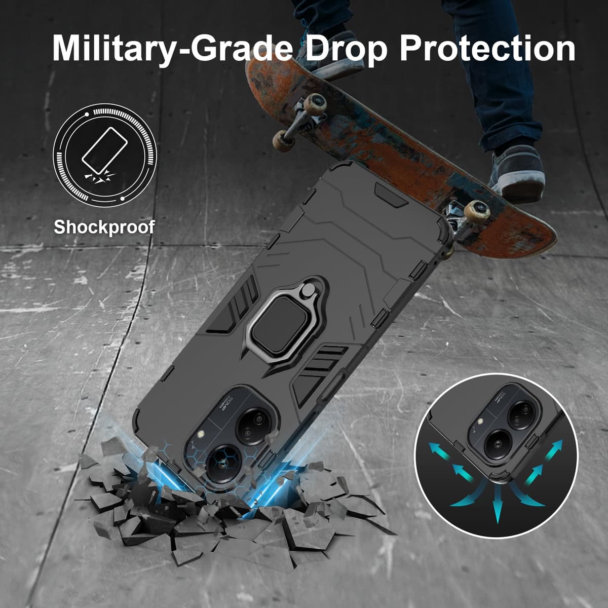 Funda para CMF Phone 2 Pro, Carcasa Antigolpes con Soporte anular metálico, Case Protectora de Grado Militar, Negro — view 562