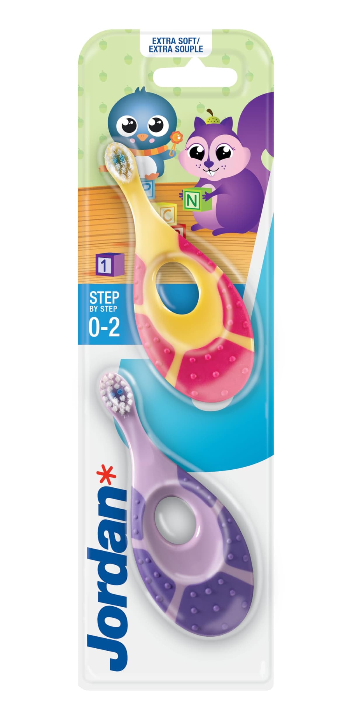 Jordan ® | Step 1 | Cepillo de dientes para bebé 0-2 años | Original con cerdas extra suaves, anillo de mordida suave para encías y fácil agarre | Pack 2 Unidades | Multicolor — view 10