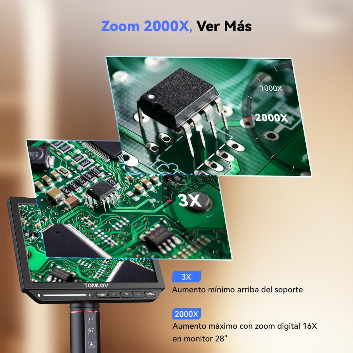 TOMLOV TM4K-AF Flex 4K 8" Digital Microscope with Autofocus, 52MP HDMI Professional Magnification 2000X for Coins, with Flexible Arm, Soldering Mat, Ring Light, Compatible PC/TV, 64GB — view 8